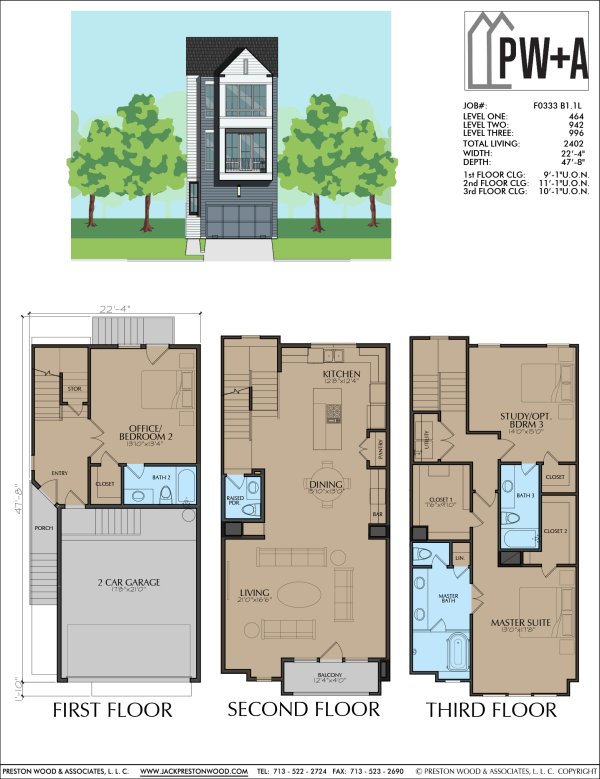 Three Story Townhome Plan F0333 B1.1