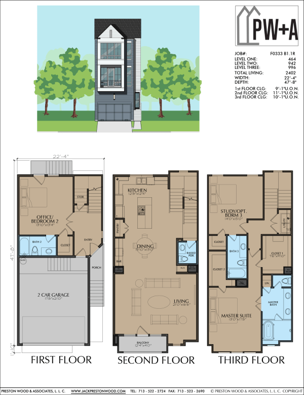 Three Story Townhome Plan F0333 B1.1