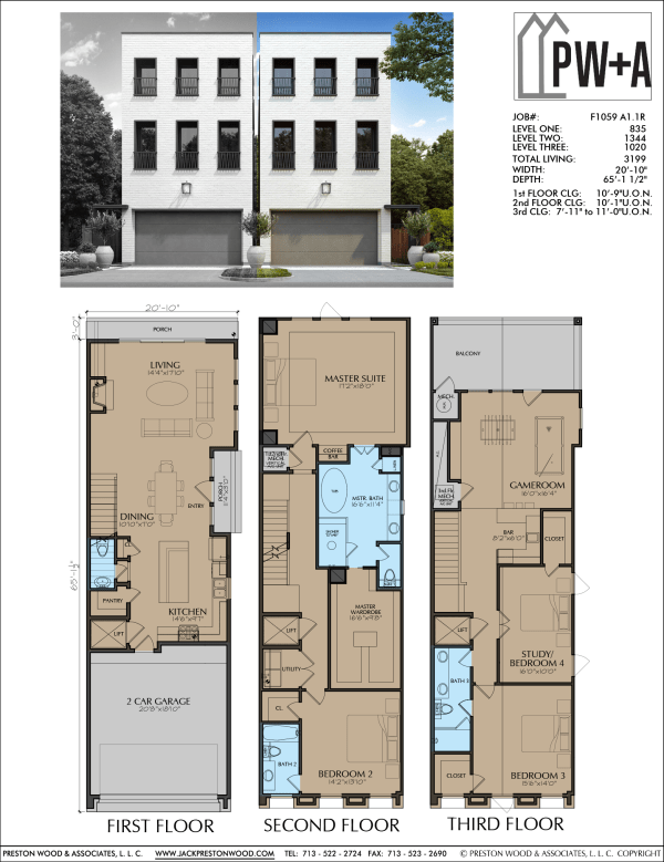 Three Story Townhome Plan F1059 A1.1