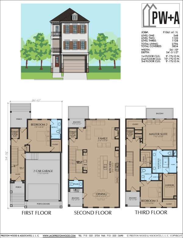 Three Story Townhome Plan F1061 A