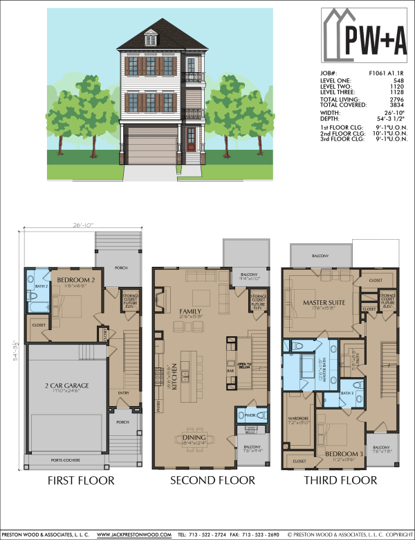 Three Story Townhome Plan F1061 A
