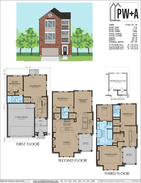 Three Story Townhome Plan F1061 D1