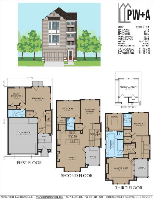 Three Story Townhome Plan F1061 D1