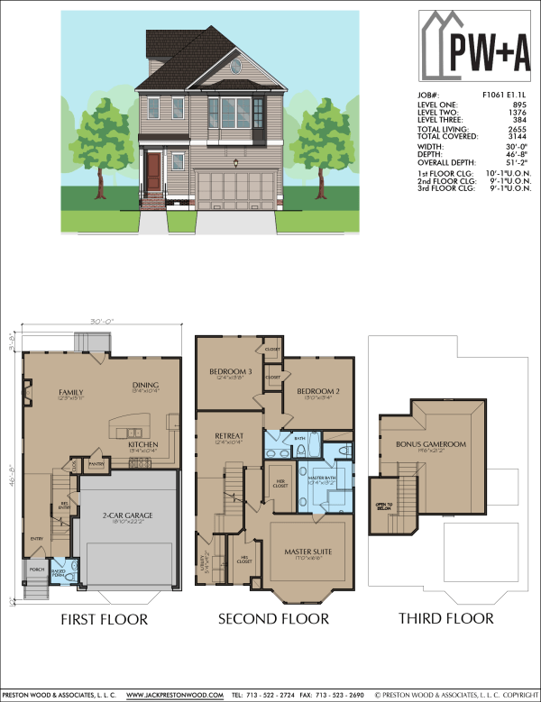 2 1/2 Story Townhome Plan F1061 E1.1
