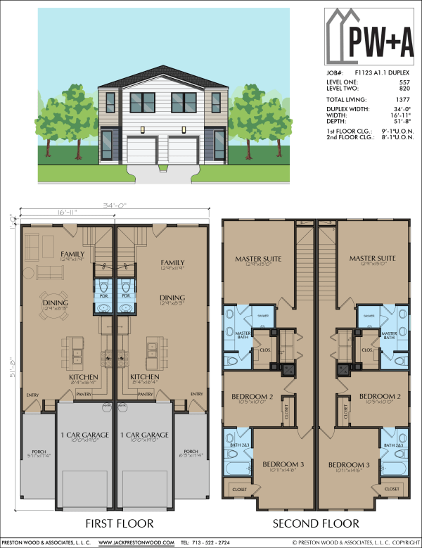 Two Story Duplex Townhome Plan F1123 A1.1