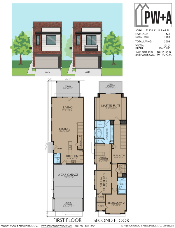 Two Story Townhome Plan F1136 A1