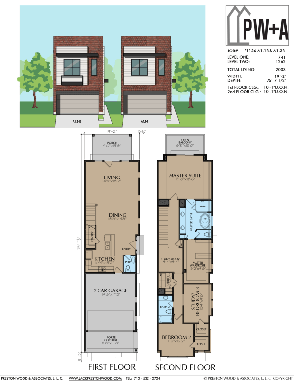 Two Story Townhome Plan F1136 A1