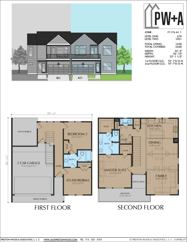 Two Story Townhome Plan F1176 A1.1