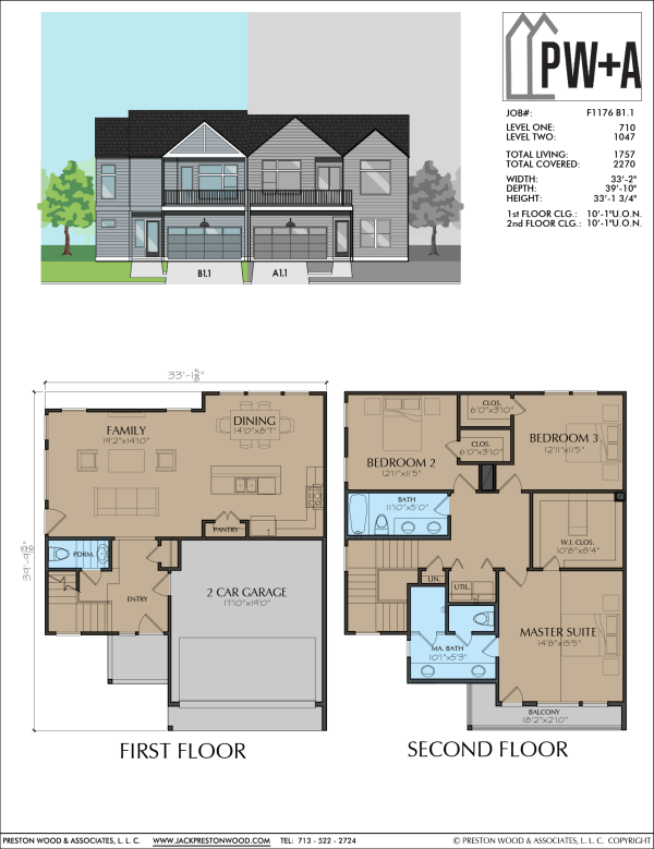 Two Story Townhome Plan F1176 B1.1