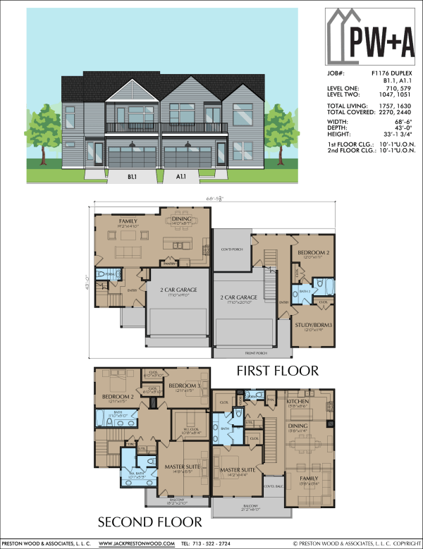 Two Story Duplex Townhome Plan F1176