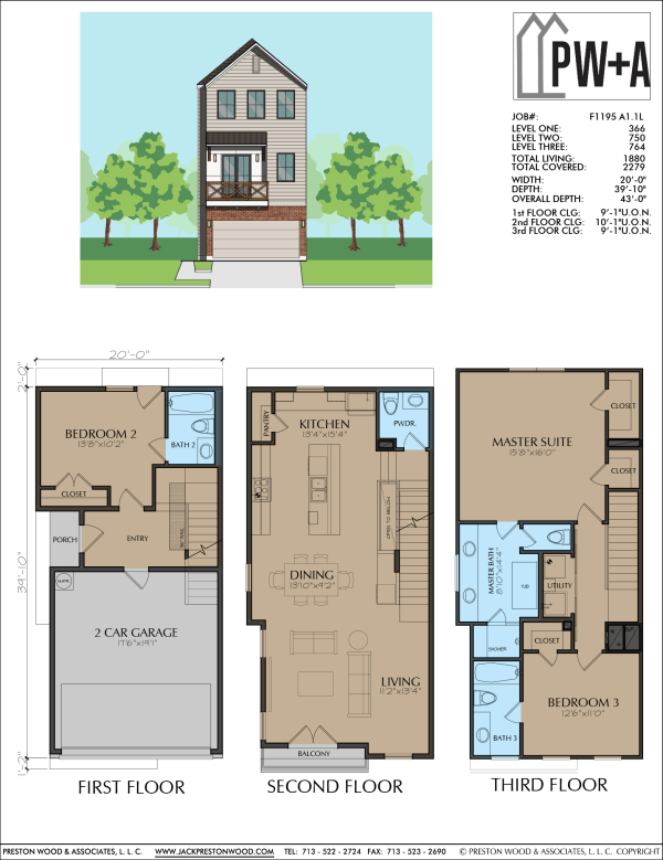 Three Story Townhome Plan F1195 A1.1