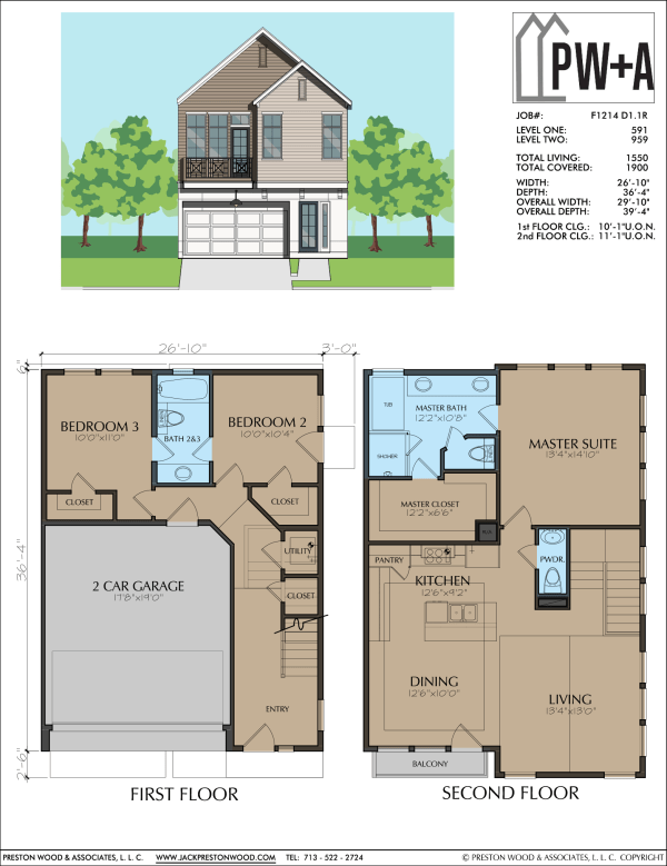 Two Story Townhome Plan F1214 D1