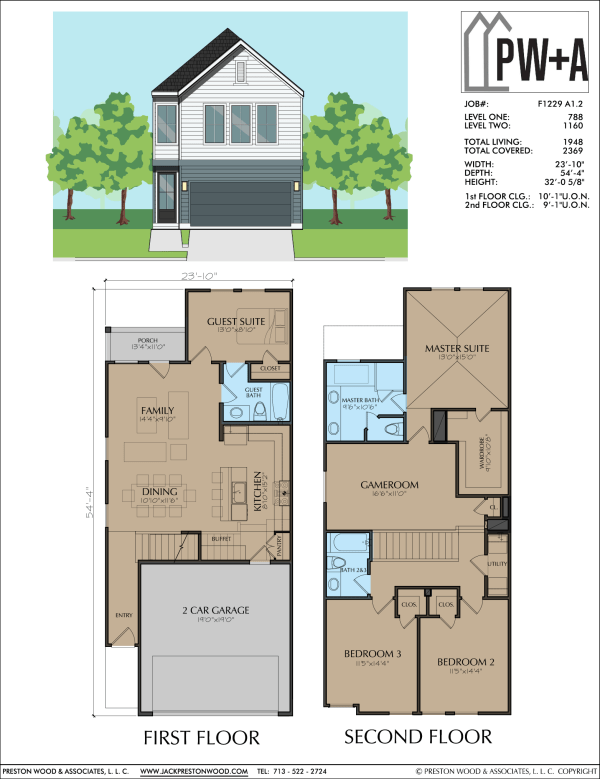 Two Story Townhome Plan F1229 A1