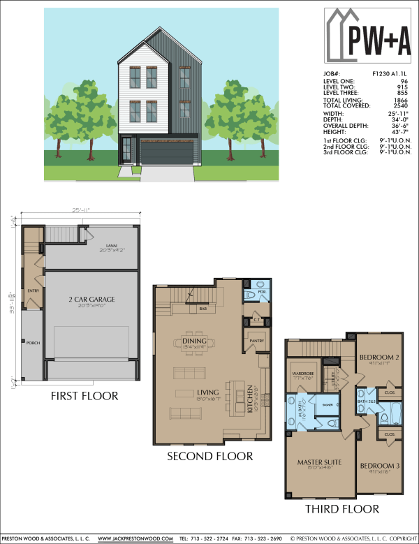 Three Story Townhome Plan F1230 A1.1