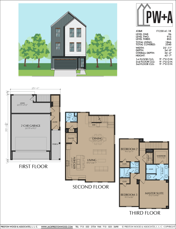 Three Story Townhome Plan F1230 A1.1