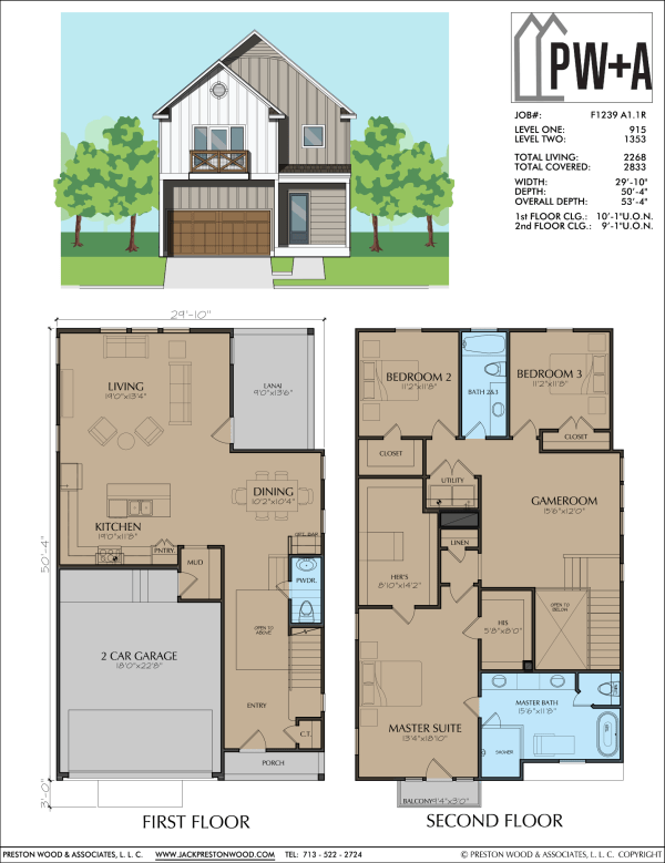Two Story Townhome Plan F1239 A1.1