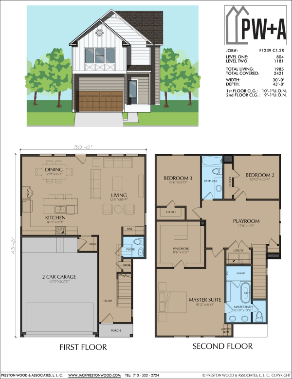 Two Story Townhome Plan F1239 C1