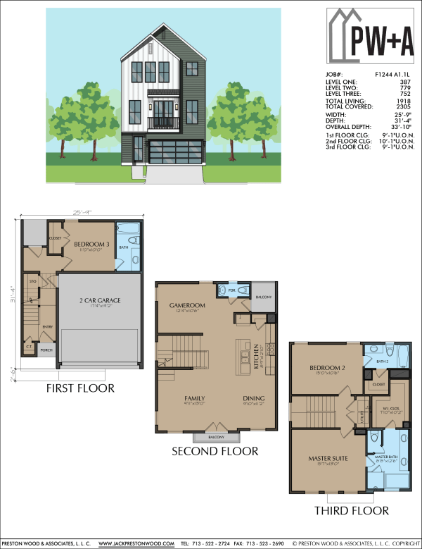 Three Story Townhome Plan F1244 A1.1