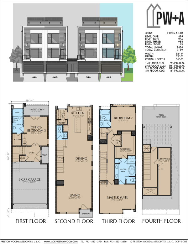 3 1/2 Story Townhome Plan F1255 A1