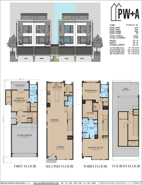 3 1/2 Story Townhome Plan F1255 A1