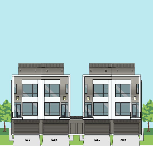 3 1/2 Story 4-plex Townhome Plan F1255 A1