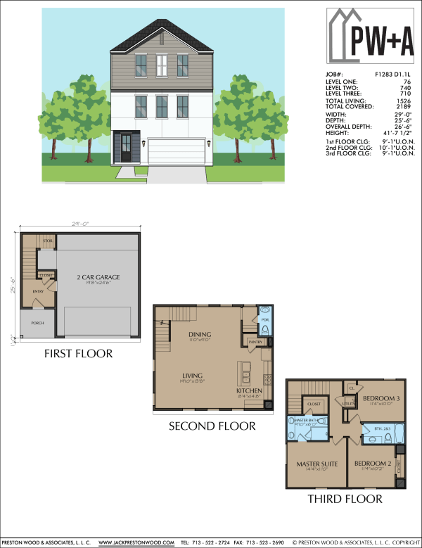 Three Story Townhome Plan F1283 D1