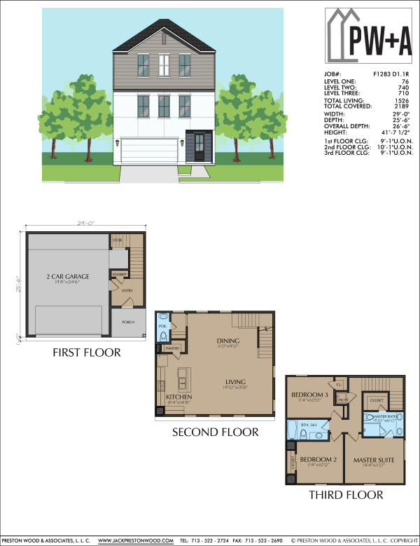 Three Story Townhome Plan F1283 D1