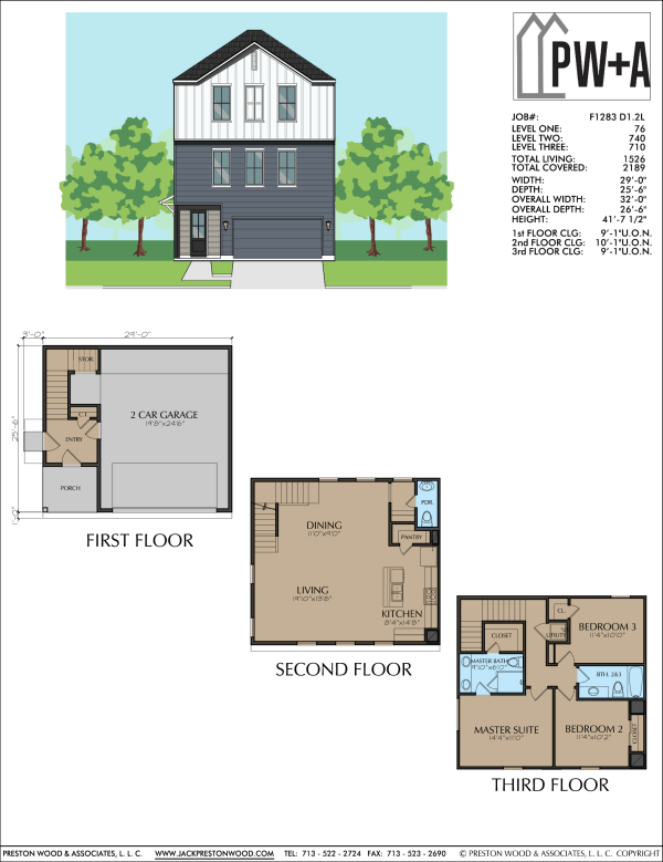 Three Story Townhome Plan F1283 D1