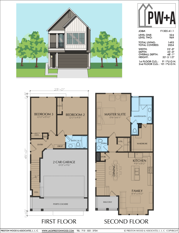 Two Story Townhome Plan F1305 A1.1