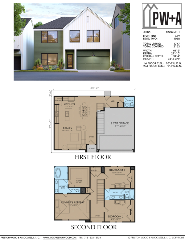 Two Story Townhome Plan F2003 A1.1