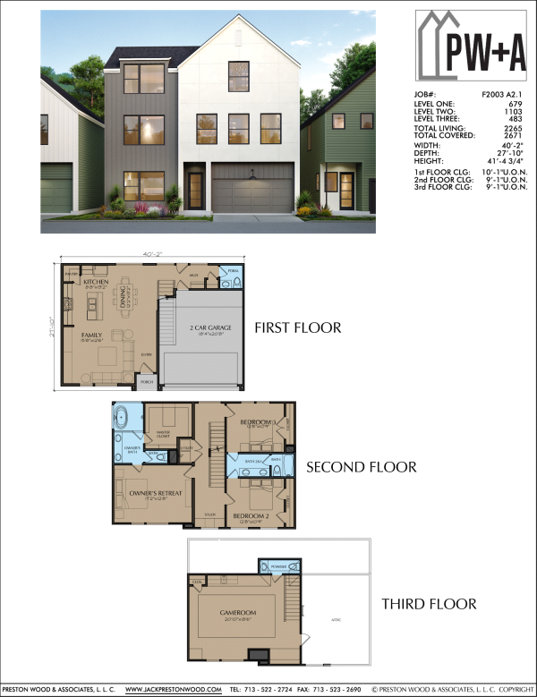 2 1/2 Story Townhome Plan F2003 A2.1