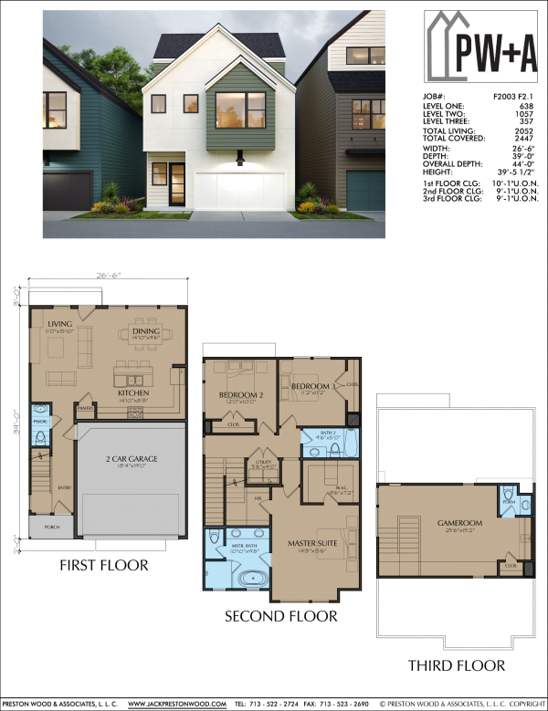 2 1/2 Story Townhome Plan F2003 F2.1