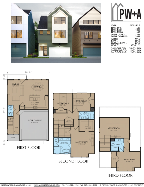 Three Story Townhome Plan F2003 F2.2