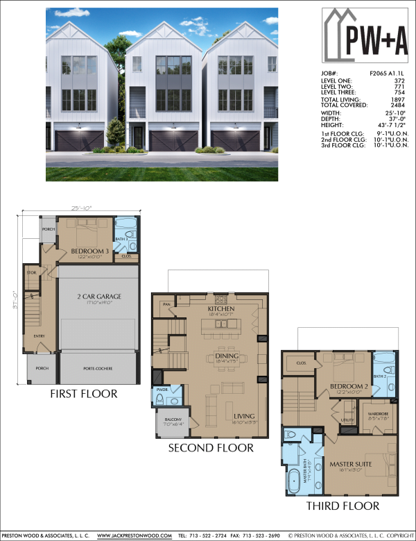 Three Story Townhome Plan F2065 A1.1