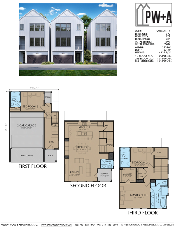 Three Story Townhome Plan F2065 A1.1