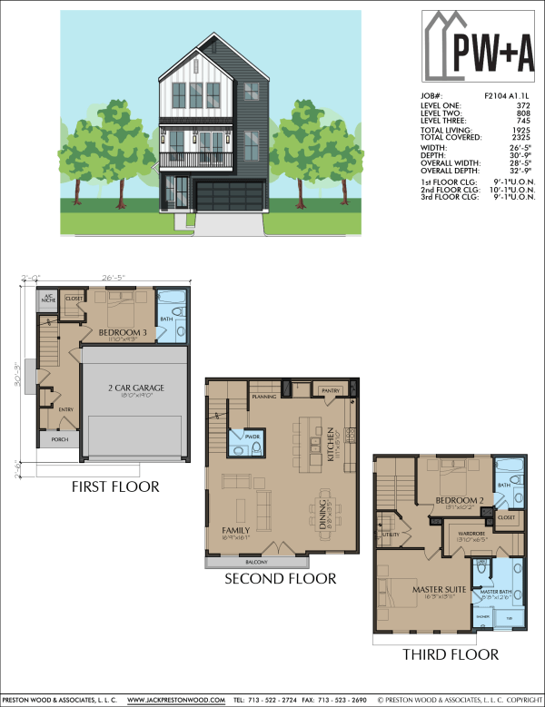 Three Story Townhome Plan F2104 A1.1