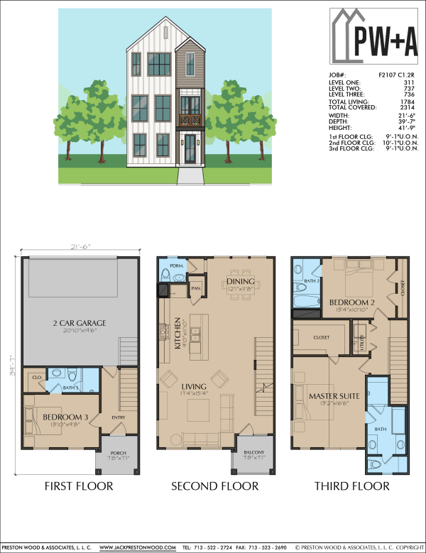 Three Story Townhome Plan F2107 C1