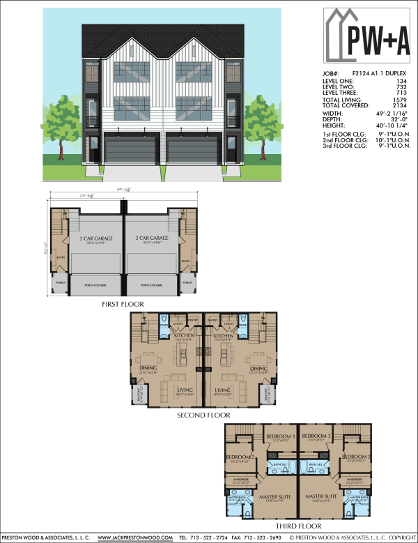 Three Story Duplex Townhome Plan F2124 A1.1