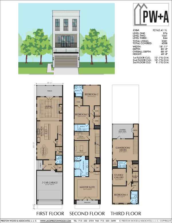 Three Story Townhome Plan F2162 A1.1