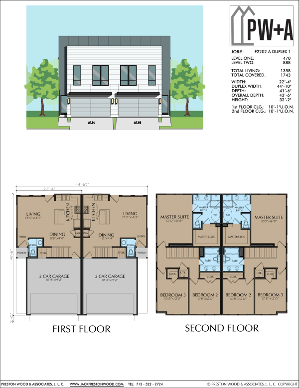 Three Story Duplex Townhome Plan F2202 A