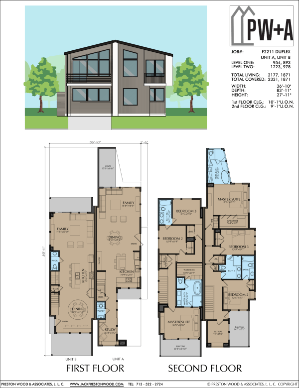 Two Story Duplex Townhome Plan F2211