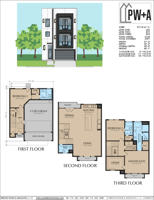 Three Story Townhome Plan F3118 A1.1