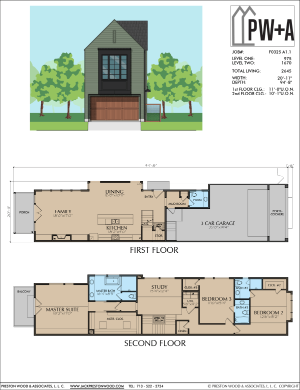 Two Story Townhome Home Plan F0325 A1.1