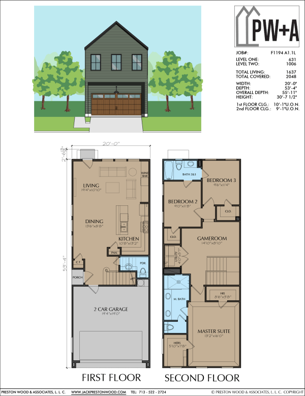 Two Story Townhome Home Plan F1194 A1