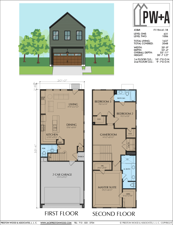 Two Story Townhome Home Plan F1194 A1