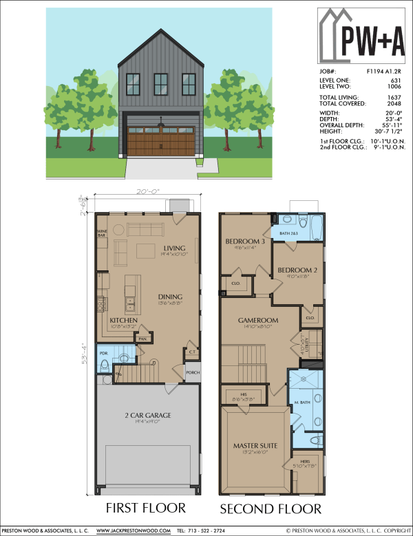 Two Story Townhome Home Plan F1194 A1