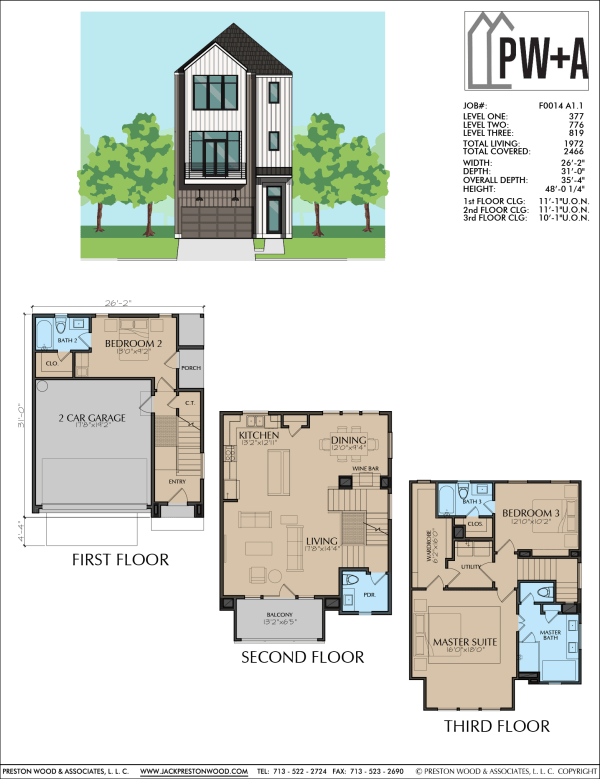 Three Story Townhome Plan F0014 A1.1