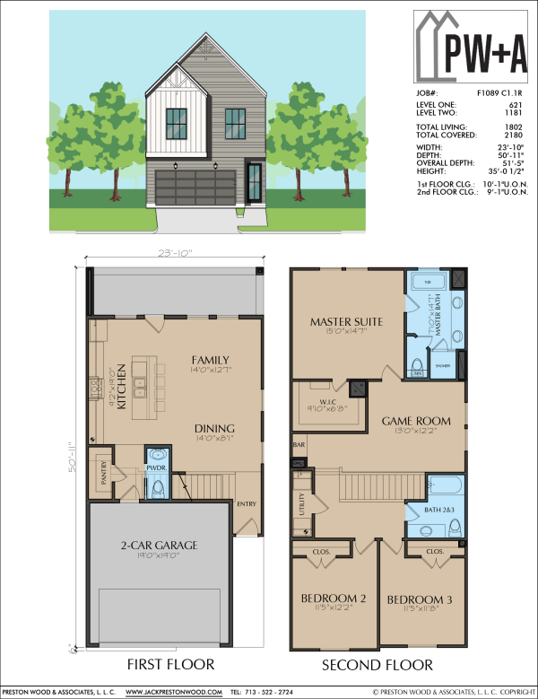 Two Story Townhome Plan F1089 C1.1