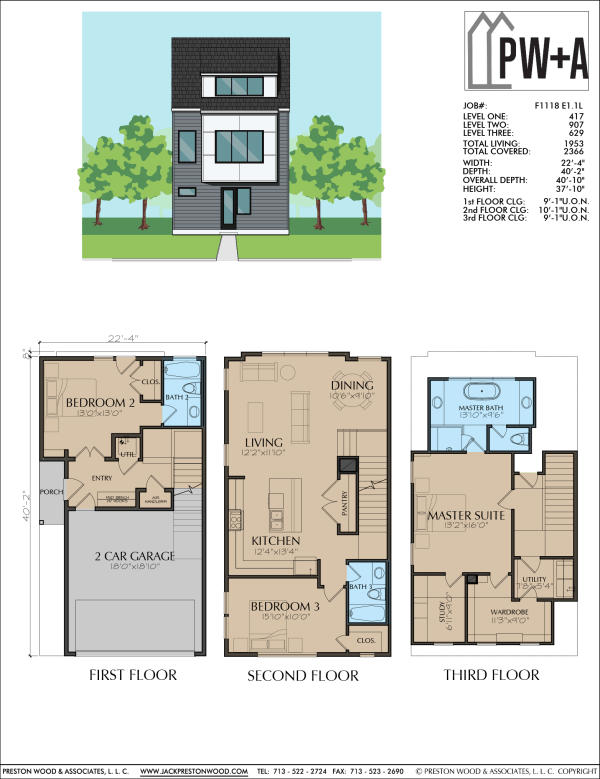 Three Story Townhome Plan F1118 E1.1