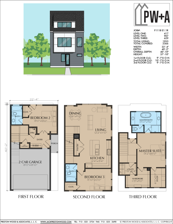Three Story Townhome Plan F1118 E1.1